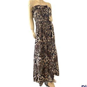 Love Heart Chesley Maxi Sleeveless Animal Print Brown Collarless Dress Size 2X